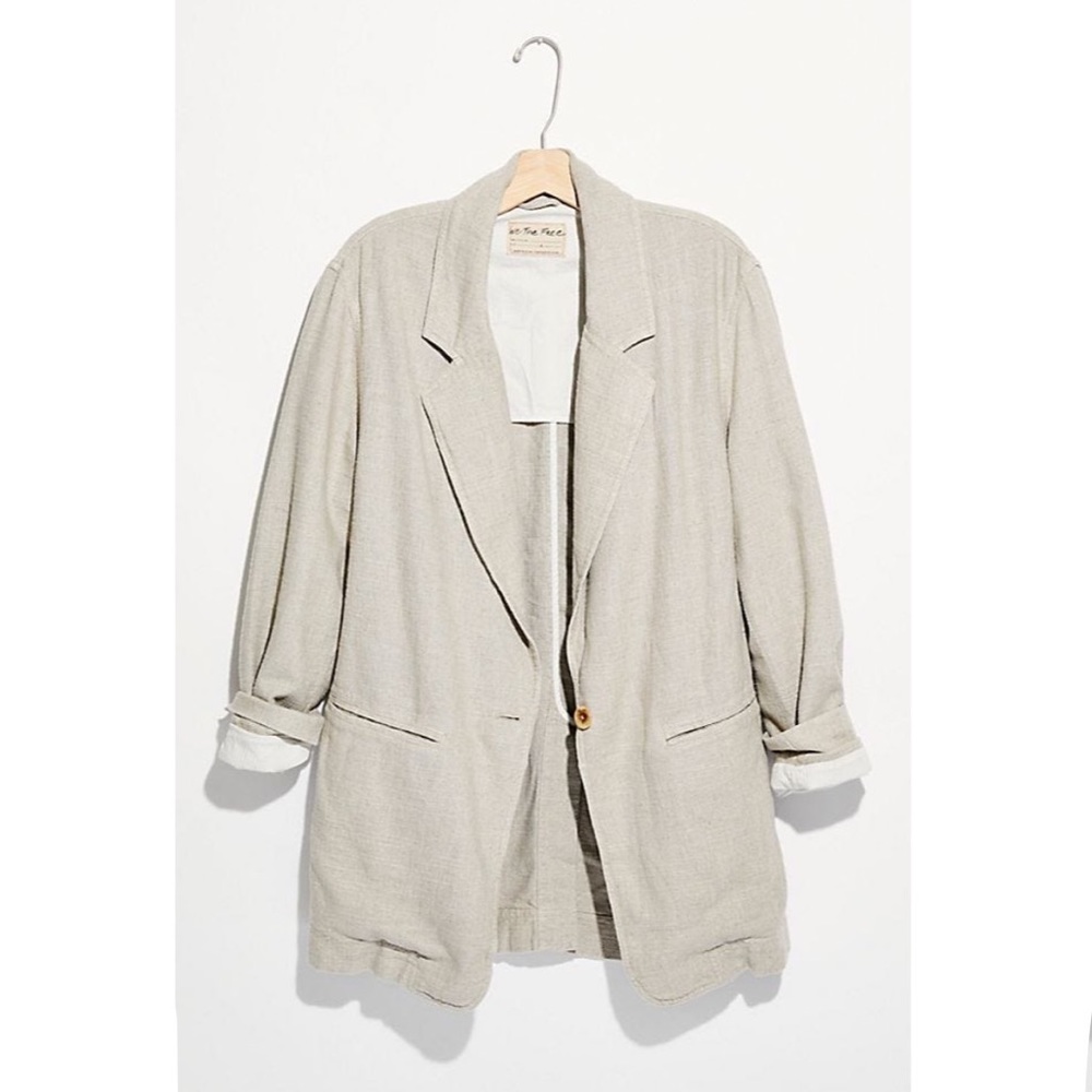 We The Free Beckelt Boyfriend Blazer - Taupe Linen